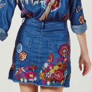 Spell And The Gypsy Embroidered Denim Skirt - Blue
